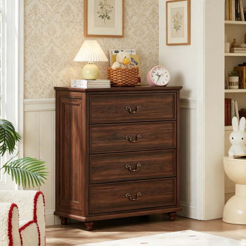Joaxswe 4 Drawers Dresser for bedroom, Wood Chest of Drawers with Deep Storage, Tall Modern Bedroom Chest for Closet Hallway, Entryway, Brown