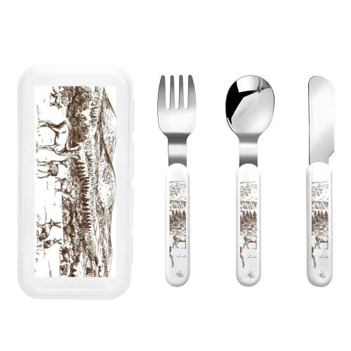 Rateoe Woodland Forest With Deers for Stainless Steel Kids Silverware Set - Child and Toddler Safe Flatware - Children's Knife, Fork And Spoon Set