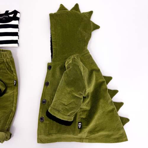 Kids Cord Coat with Dinosaur Dino Hood - Olive Green – Skeletots