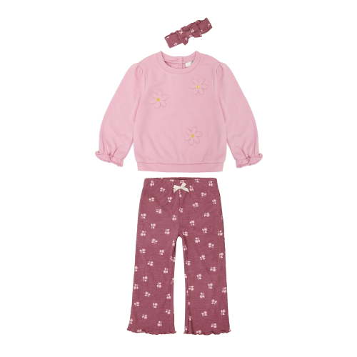 Wonderluxe Baby Girls' Long Sleeve Sweatshirt and Pant, 3-Piece Set, Sizes 0-3M-24M