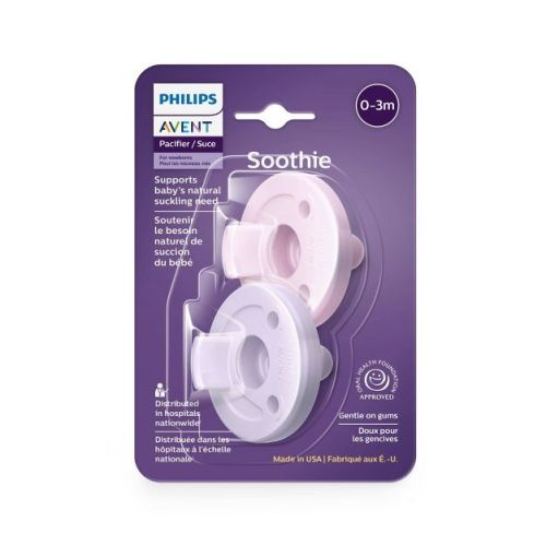 Philips Avent Soothie Pacifiers 0-3m - Fresh Lilac/Pastel Pink - 2pk: Silicone BPA-Free, Infant Safe