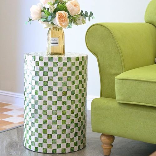 Chi An Home 19.3” Capiz Shell Checkered Pistachio Green Side Table