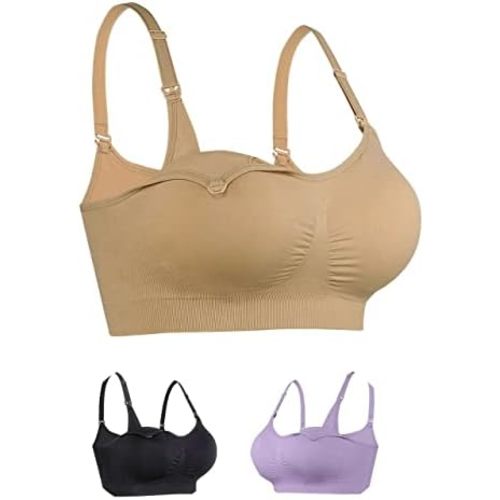 iLoveSIA Nursing Bras for Mom Breastfeeding, Seamless Supportive Sleep Bra for Maternity Postpartum S-2XL 3Pack