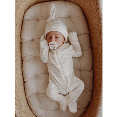 Sage Pencil Stripe / Organic 2-Way Zip Footie