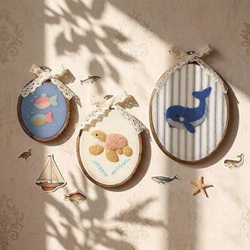 Blulu 3 Pcs Ocean Nursery Wall Art Vintage Whale Framed Wall Decor Set Sea Turtle Fish Rustic Beach Decorations Marine Organism Hanging Artwork for Bedroom Dorm Nursery Playroom