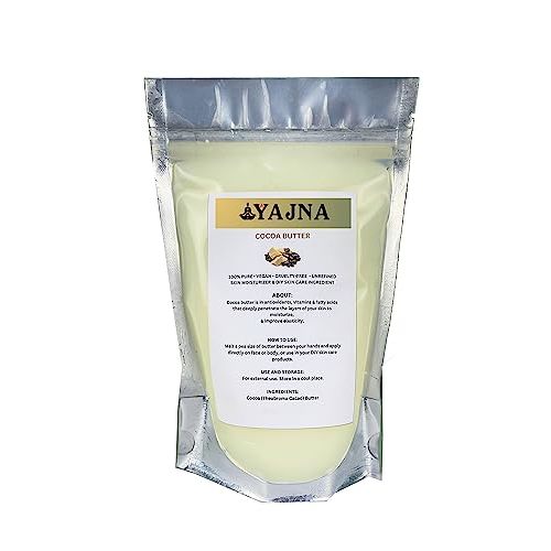 Yajna Organic Raw Cocoa Butter 100% Pure,Natural & Unrefined| Skin Moisturizer For Face, Body & Hair| 1 LBS/450 GM Ivory/White Grade A | DIY Creams, Balms, Lotions, Soaps| Softens Dry & Tough Skin