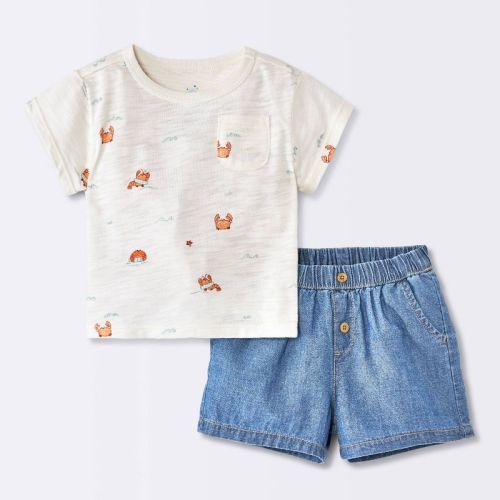 Baby Boys' Crab Graphic T-Shirt and Denim Shorts Set - Cloud Island™ Cream 0-3M