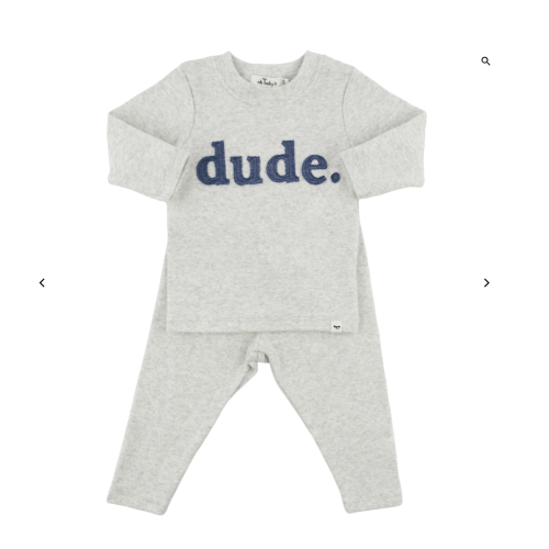 oh baby! Two Piece Set - Denim "dude" Applique - Heather Gray - 3-6 Mo