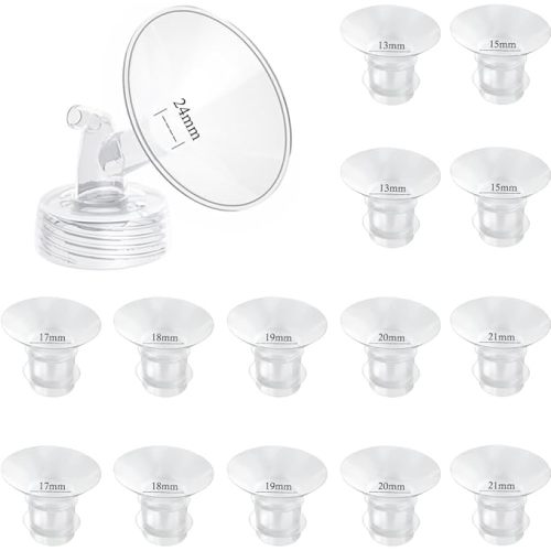 Flange Inserts 13/15/17/18/19/20/21mm 14PC Compatible with Momcozy S12 pro/S9 pro/S9/S10/S12/Medela/TSRETE/Spectra/Bellababy Breast Pumps, Reduce 24mm Tunnel Down to Correct Size