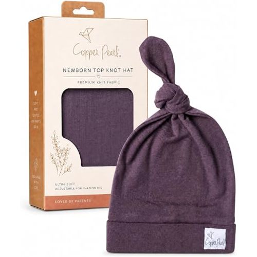 Copper Pearl Baby Beanie Hat Top Knot Stretchy Soft Plum