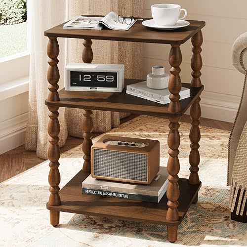 Yoobure Small Side Table - Walnut End Tables Living Room with Spindle Legs