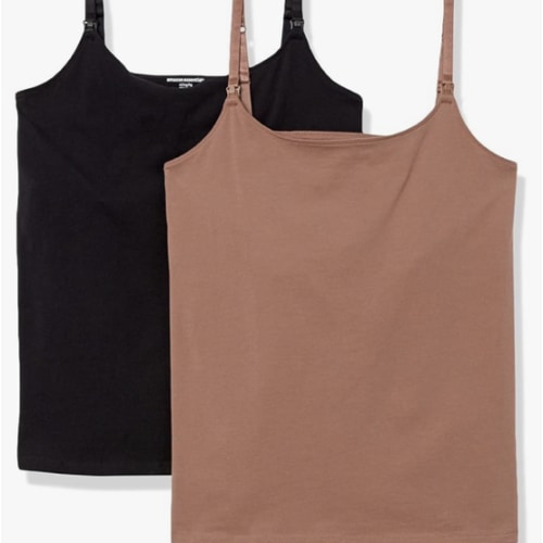 Amazon Essentials Women's Maternity Nursing Tops, Pregnancy Clothes with Adjustable Straps and Built-in Shelf Bra, Pack of 2