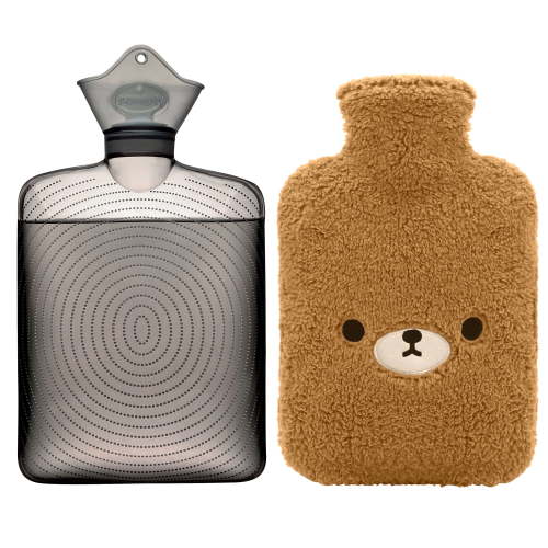 samply Hot Water Bottle with Cute Fleece Cover, 2L Hot Water Bag ,Brown Bear