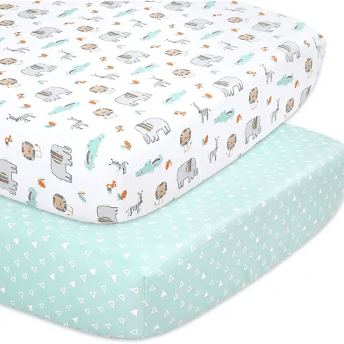 The Peanutshell Safari Fitted Crib Sheet Set for Baby Boys or Girl, 2 Pack Unisex Set