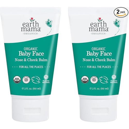 Earth Mama Organic Baby Face Nose & Cheek Balm | Moisturizer with Calendula Oil for Dry Skin Care, Natural Petroleum Jelly Alternative (2-Fluid Ounce, 2-Pack)