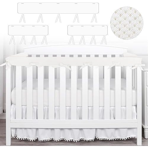 3 in 1 Breathable Crib Rail Covers for Life Size Cribs,White Soft Anti-Collision Strip Corner Covers,Protect Baby Teeth and Save Crib Rails, Rail Edge Protector Strip (white01)