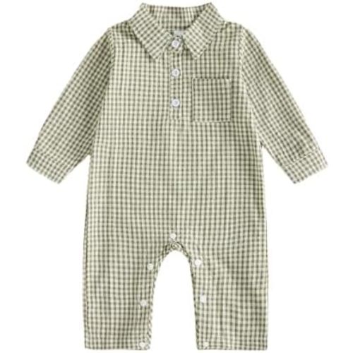 Baby Boy Fall Clothes Gingham/Striped Long Sleeve Button Up Romper Jumpsuit