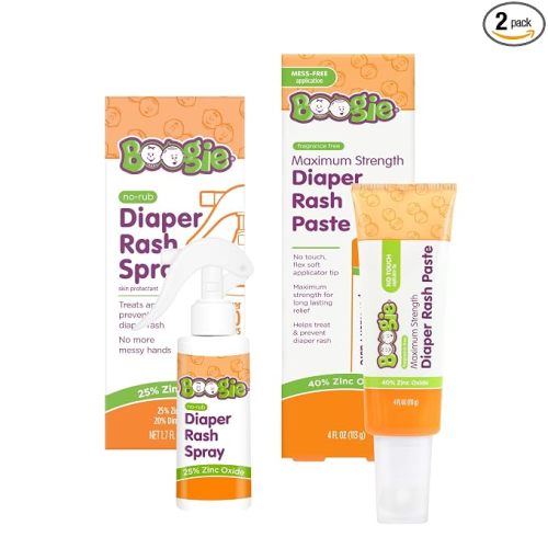 Boogie Diaper Rash Bundle - Rash Spray & Maximum Strength Paste | Includes Diaper Rash Spray & Paste - Made with Zinc Oxide - Mess-Free Application - Diaper Bag Essential