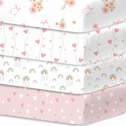 Plushii Baby Crib Sheets Fitted 4 Pack for Boys & Girls, 52' x 28'' Soft Microfiber Toddler Bed Sheets for Standard Crib & Toddler Mattresses (Daisies)
