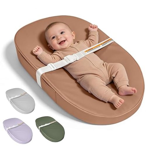 Baby Changing Pad, Waterproof Vegan Leather Wipeable Diaper Changing Pad with Safety Strap Non-Slip Changing Mat for Dresser & Table