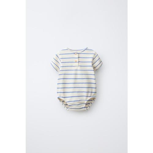 STRIPED HENLEY BODYSUIT - Blue | ZARA United States