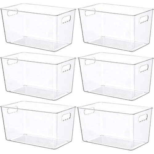 Vtopmart 6 PCS Clear Plastic Storage Bins, Pantry Organizer Containers with Handle for Refrigerator, Fridge, Cabinet, Kitchen, Countertops, Cupboard, Home Organization and Storage, XL