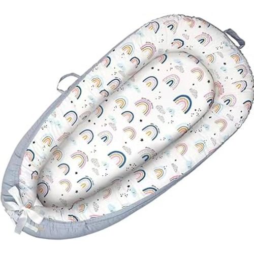 Baby Lounger Cover for Newborn 0-24 Months Soft Baby Nest Cover Organic Breathable Lounger Pillow for Newborn Infants Rainbow
