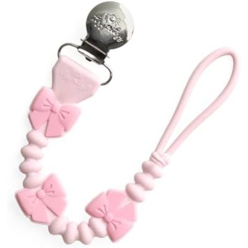 Itzy Ritzy Silicone Pacifier Clip, Binky Clip Holder for Babies (Pink Bows)