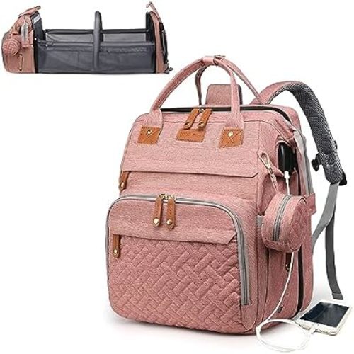 Astro alan Baby Diaper Bag with Changing Station, Waterproof Diaper Bag Backpack for Moms Dads with USB Charging Port, Baby Shower Gifts, Baby essentials,Pink