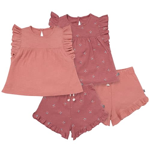 Modern Moments by Gerber baby-girls 4-piece Set (2 Flutter Sleeve Top & 2 Ruffle Wide Leg Short)