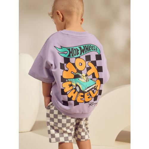 Lilac Purple Hot Wheels Check Short T-Shirt Set (9mths-8yrs)