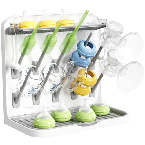 Lifewit Baby Bottle Drying Rack with 10 Hooks, Newborn Essentials Must Haves, Countertop Holder Organizer for Baby Stuff, Rack Dryer for Pacifiers, Weighted Straws, Pump Parts