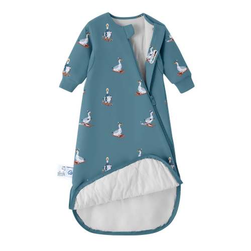 All Season Long Sleeve Sleep Sack 1.0 TOG - Organic Cotton & Camel Wool -Skiing Goose
