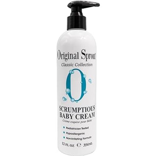 Original Sprout Scrumptious Baby Cream, Gentle Moisturizing Cream for Dry, Sensitive Skin & Diaper Rash, Non-Greasy Baby Lotion with Zinc Oxide & Calendula for Face & Body, 12 fl oz
