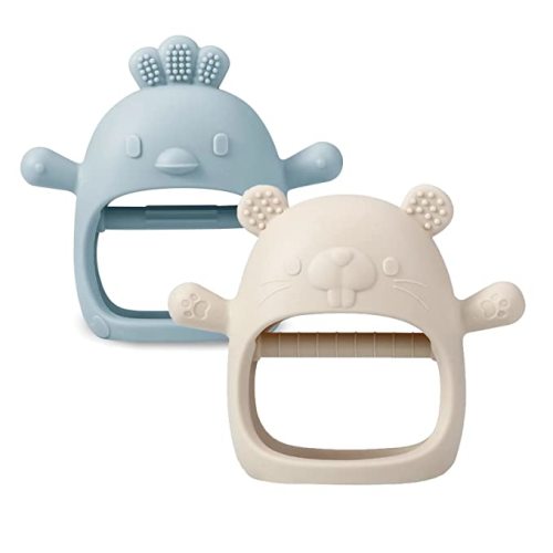 Amazon.com : PandaEar 2 Pack Silicone Baby Teething Toys| Baby Hand Teether Mitten for Sucking Needs| Baby Chew Toys Hand Pacifier for Soothing Teething Pain Relief (White/Blue) : Baby