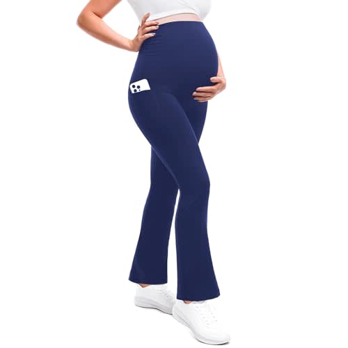 Leafigure Maternity Flare Leggings with Pockets | Pregnancy Pants, Buttery Soft, High Waisted, Over The Belly, Highly Stretchy, Fall Fashion Clothes, Yoga, for Casual Wear