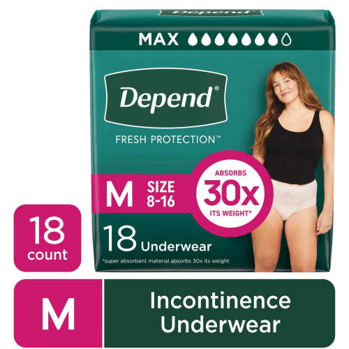 Depend Fresh Protection Incontinence Underwear for Women, Adult Diapers, M, 18 Count