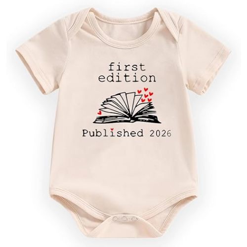 hrcfbk Infant Baby Boys Girls Bodysuit Newborn Short Sleeve Funny Letters Print Romper Reveal Pregnancy Announcement Clothes