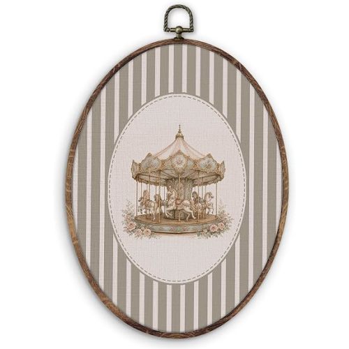DILSJ Vintage Carousel Nursery Oval Wall Art Decor 11x8.5 Inch