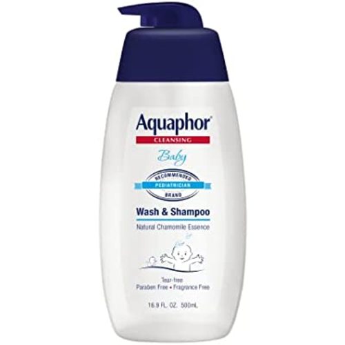 Aquaphor Baby Wash and Shampoo - Mild, Tear-free 2-in-1 Solution for Baby’s Sensitive Skin - 16.9 fl. oz. Pump