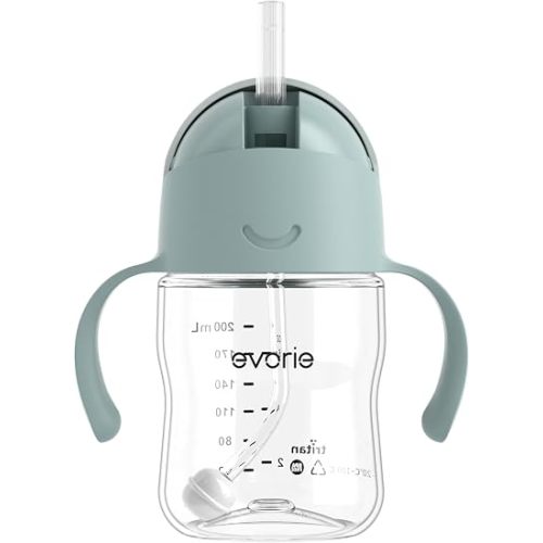 Evorie Tritan Weighted Straw Cup Baby Training Cup, Spill Proof, 7 Oz, 6M+