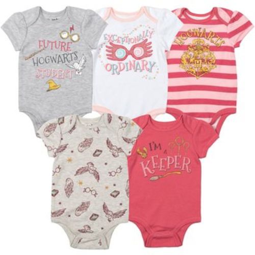 Harry Potter Hogwarts Infant Baby Girls 5 Pack Short Sleeve Bodysuits 12 Months