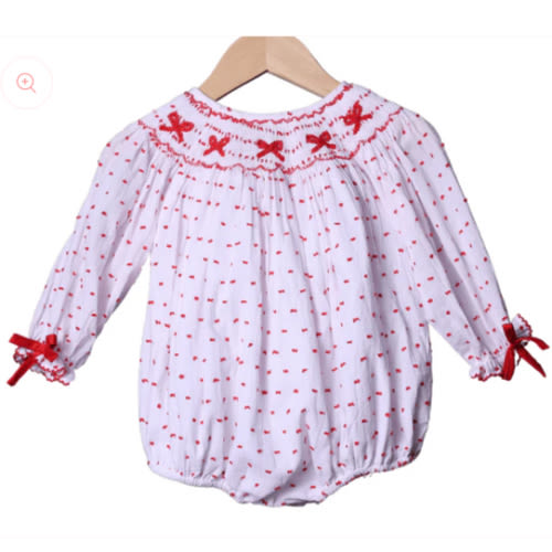 Smocked Red Bow Swiss Dot Bubble
