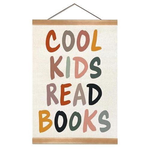 ZTGDA Cool Kids Read Books Wall Art Poster, Boho Reading Corner Wall Decor, Reading Nook Canvas Poster for Classroom Library Playroom Nursery,Kids Room Decor 12x16Inch