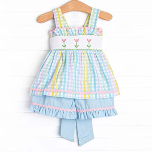 Sprouts of Spring Smocked Ruffle Short Set, Blue 12M– Stitchy Fish