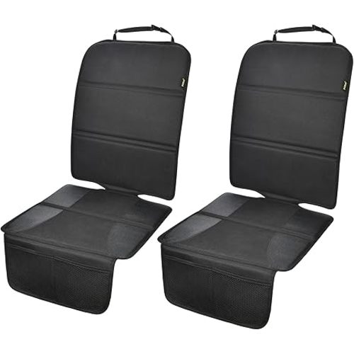 PIDO Car Seat Protector for Child Carseat with Thick Padding and Waterproof Fabric, 2 Pack Seat Cover Mat for Car Leather Upholstery (Black/Gray)