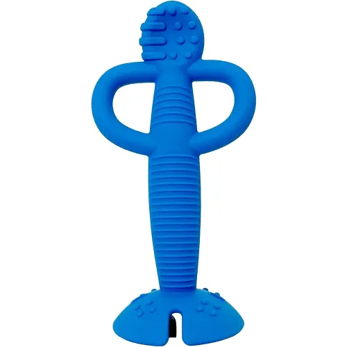 Busy Baby Teething Spoon - 2-in-1 Teether and Training Spoon for Self Feeding, Dishwasher Safe, BPA Free, Food Grade Silicone (Blue)