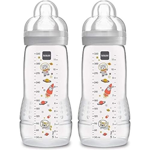 MAM Easy Active Baby Bottle 2 Pack, 11oz, BPA Free, Fast Flow Silicone Nipple, Anti-Slip Grip, Leak-Proof, 4+ Months, Cotton