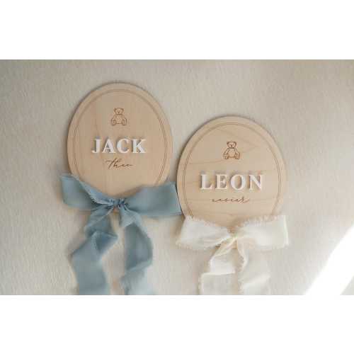 Newborn Birth Announcement Sign: Wooden Hospital Keepsake with Bow for Baby Boy