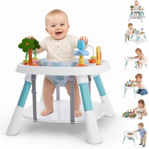 6-in-1 Baby Activity Center Stationary Standing Activity Table Light White